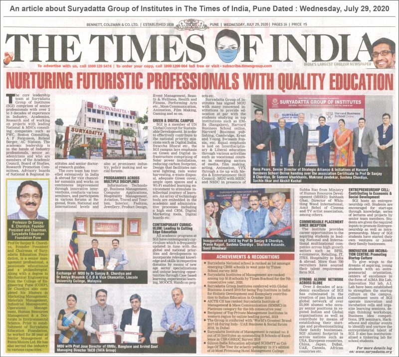 Press Coverage by Times of India